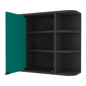 English Elm Valdez Bathroom Medicine Cabinet Mirror with Six Open Shelves and Central Mirrored Door, Durable Black 28 L x 19 W x 5 H B128P148817
