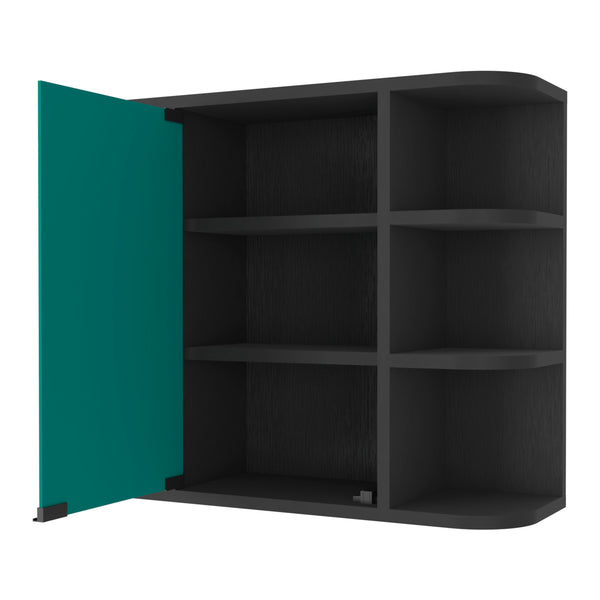 English Elm Valdez Bathroom Medicine Cabinet Mirror with Six Open Shelves and Central Mirrored Door, Durable Black 28 L x 19 W x 5 H B128P148817