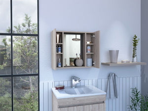 English Elm Draco Modern Wall Medicine Cabinet with Mirror and External Shelf, Double Door Storage Solution Light Gray 28 L x 26 W x 3 H B128P148705
