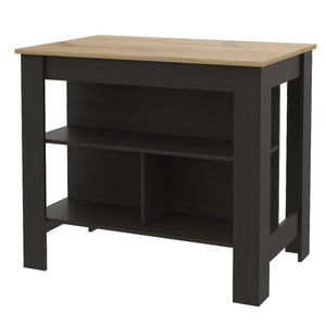 English Elm Brooklyn Rustic Kitchen Island with Hidden Shelves and Ergonomic Bar Design for Entertaining Elegance Black,Light Oak,Multicolor 45 L x 32 W x 4 H B128P148675
