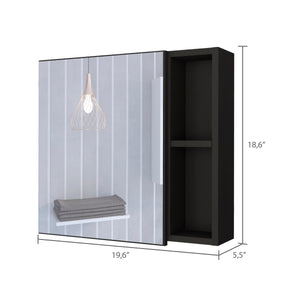 English Elm Minsk Modern Medicine Cabinet with Mirror, Two External Shelves, Single Door, Three Interior Shelves Black 23 L x 19 W x 5 H B128P148749