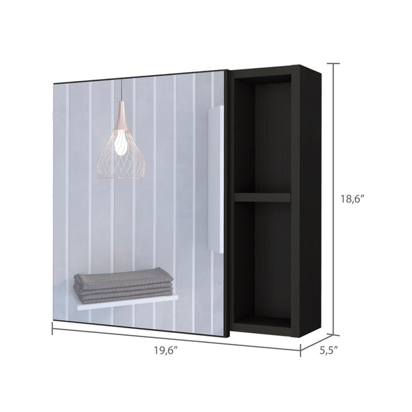 English Elm Minsk Modern Medicine Cabinet with Mirror, Two External Shelves, Single Door, Three Interior Shelves Black 23 L x 19 W x 5 H B128P148749