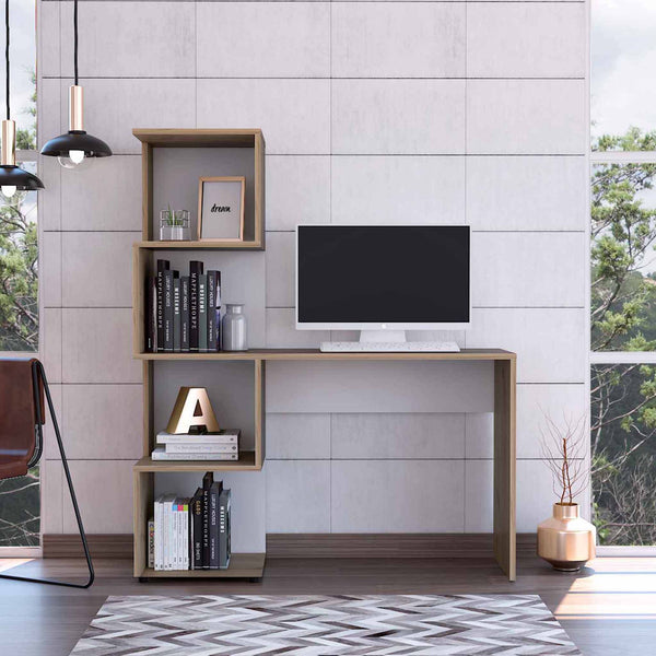 English Elm Lincoln Multicolor Computer Desk with Bookcase, 47.24" Worksurface, 4 Deep Shelves & Comfort Height B128P148929