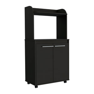 English Elm Rockford Kitchen Cart with Microwave Shelf, Double-Door Cabinet, Countertop & Smooth Caster Mobility Black 33 L x 31 W x 5 H B128P148798