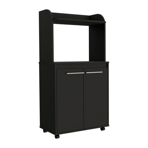 English Elm Rockford Kitchen Cart with Microwave Shelf, Double-Door Cabinet, Countertop & Smooth Caster Mobility Black 33 L x 31 W x 5 H B128P148798