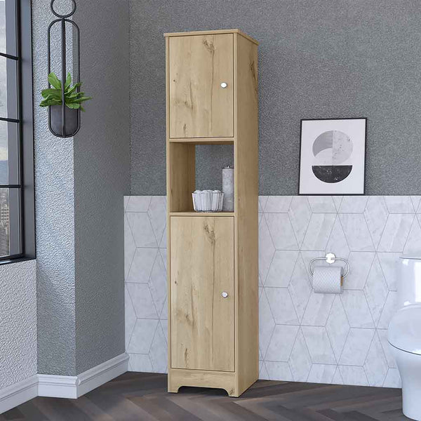 English Elm Charlotte Linen Cabinet 68" High Engineered Wood Storage with Two Doors, Four Shelves and Open Display Beige 71 L x 20 W x 3 H B128P148896