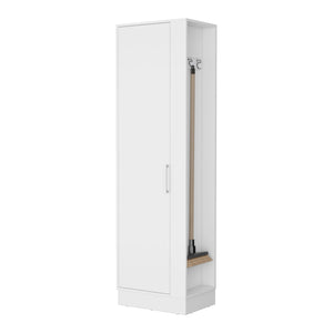 English Elm Nampa White Storage Cabinet with Single Door, Engineered Wood, Open Side Shelves & 3 Broom Hangers B128P148760
