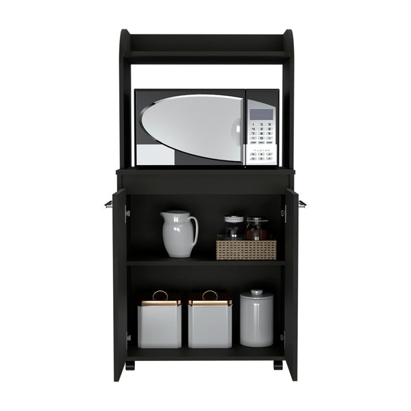 English Elm Rockford Kitchen Cart with Microwave Shelf, Double-Door Cabinet, Countertop & Smooth Caster Mobility Black 33 L x 31 W x 5 H B128P148798