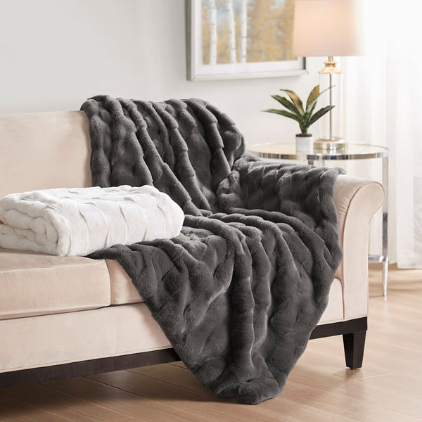 English Elm 50x60" Faux Fur Throw Luxury Basketweave Texture, Neutral Machine Washable, Oeko‑Tex Certified Comfort B035129464