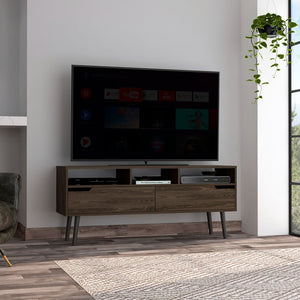 English Elm Hamburg Brown Engineered Wood TV Stand for TVs up to 60" — 56" Top, Three Open Shelves, Sturdy Legs B128P148713