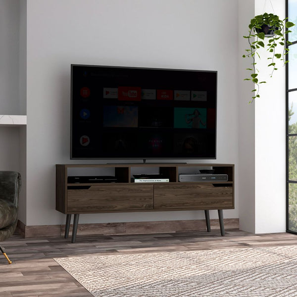 English Elm Hamburg Brown Engineered Wood TV Stand for TVs up to 60" — 56" Top, Three Open Shelves, Sturdy Legs B128P148713
