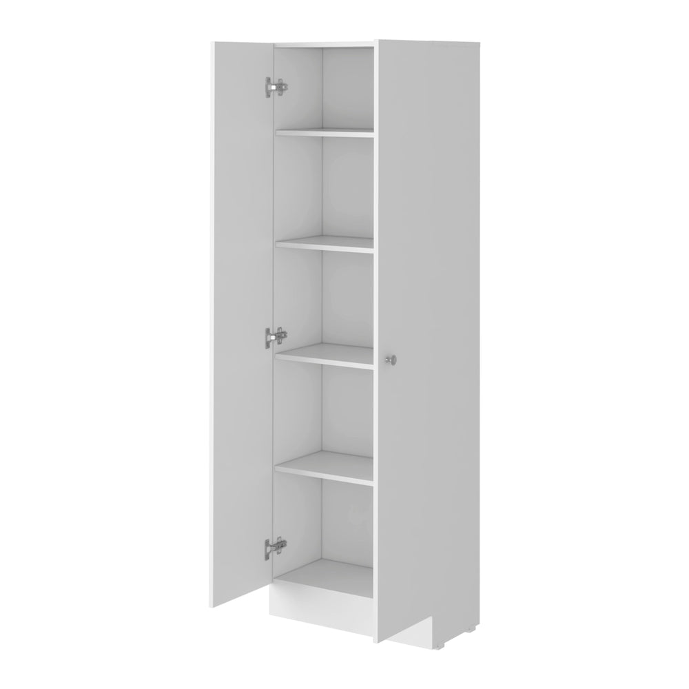 English Elm Virginia Double Door Storage Cabinet White, 5 Adjustable Shelves for Kitchen, Garage & Mudroom Organizing B128P148833