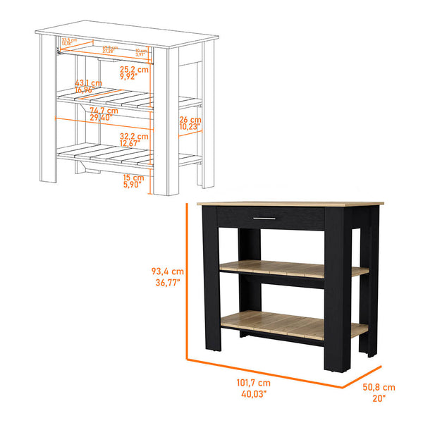 English Elm Brooklyn Rustic Kitchen Island with Concealed Shelves and Walnut Accents for Stylish Storage and Prep Multicolor 44 L x 24 W x 6 H B128P148883