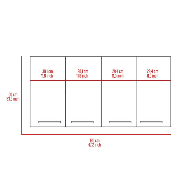 English Elm Sitka Wall Cabinet with Dual Compartments, Four Doors, Built-In Dish & Glass Racks for Kitchens White 51 L x 17 W x 3 H B128P148809