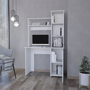 English Elm Rumford White Computer Desk with Hutch, 3-Tier Shelves, 38.7" x 17.7" Work Surface & Large Cabinet B128P148802