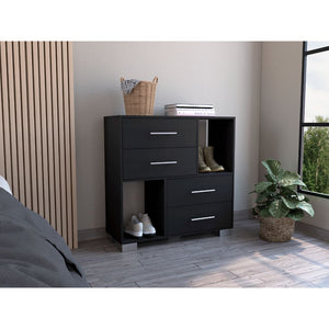 English Elm Sunflower Rustic Dresser with 4 Deep Drawers & 2 Open Shelves — Stylish Storage for Bedroom Decor B128P148812
