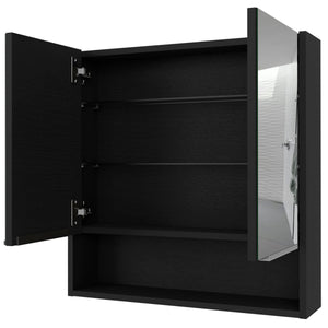 English Elm Ozark Modern 24" Mirrored Medicine Cabinet with Three Interior Shelves and Open Bottom Shelf Black 28 L x 22 W x 5 H B128P148781