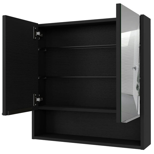 English Elm Ozark Modern 24" Mirrored Medicine Cabinet with Three Interior Shelves and Open Bottom Shelf Black 28 L x 22 W x 5 H B128P148781