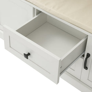 English Elm U-can Entryway Hall Tree with Crown Molding Beadboard Bench and Concealed Cabinet Storage White JY000112AAA