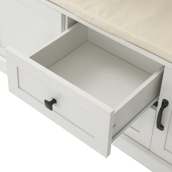 English Elm U-can Entryway Hall Tree with Crown Molding Beadboard Bench and Concealed Cabinet Storage White JY000112AAA