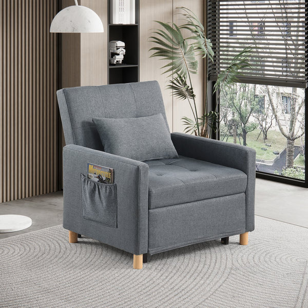 English Elm Convertible Sleeper Sofa Chair Bed with 3-Level Recline, Pull-Out Guest Bed, Plush Teddy Fabric Comfort Dark Gray W1420131259