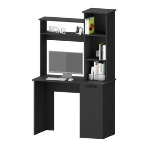 English Elm Rumford Black Computer Desk with Hutch, 38.7" Work Surface, 3-Tier Shelves & Lower Cabinet Storage B128P148803