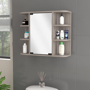 English Elm Valdez Light Gray Medicine Cabinet with Mirror Door, 6 Open Shelves, Water-Resistant Engineered Wood B128P148819