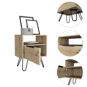 English Elm Vienna Mid-Century Nightstand with Cabinet and Shelves, Sleek Hairpin Legs, Stylish Storage Solution Beige 26 L x 22 W x 4 H B128P148824