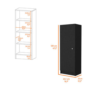 English Elm Miami Black Single Door Pantry with Four Adjustable Shelves, Engineered Wood, Space-Saving Design B128P148743