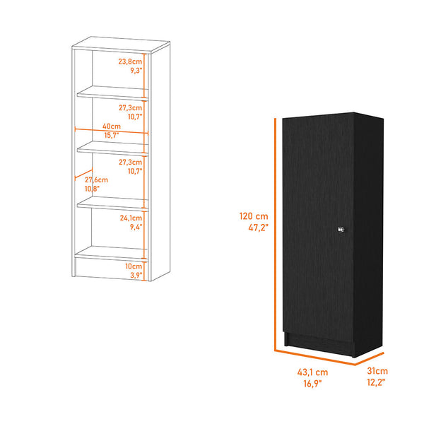 English Elm Miami Black Single Door Pantry with Four Adjustable Shelves, Engineered Wood, Space-Saving Design B128P148743