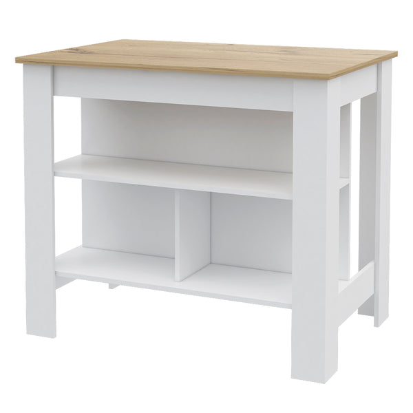 English Elm Brooklyn Rustic Kitchen Island with Hidden Shelves and Ergonomic Bar Design for Entertaining Elegance Multicolor 45 L x 32 W x 4 H B128P148676