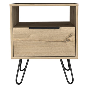 English Elm Vienna Mid-Century Nightstand with Cabinet and Shelves, Sleek Hairpin Legs, Stylish Storage Solution Beige 26 L x 22 W x 4 H B128P148824