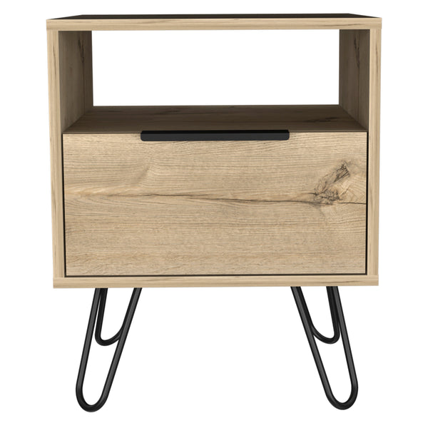 English Elm Vienna Mid-Century Nightstand with Cabinet and Shelves, Sleek Hairpin Legs, Stylish Storage Solution Beige 26 L x 22 W x 4 H B128P148824