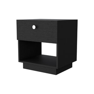 English Elm Sumter Modern 1-Drawer Nightstand with Lower Shelf, Black Particleboard, Compact Storage and Easy-Glide Drawer B128P148811
