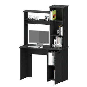 English Elm Rumford Black Computer Desk with Hutch, 38.7" Work Surface, 3-Tier Shelves & Lower Cabinet Storage B128P148803
