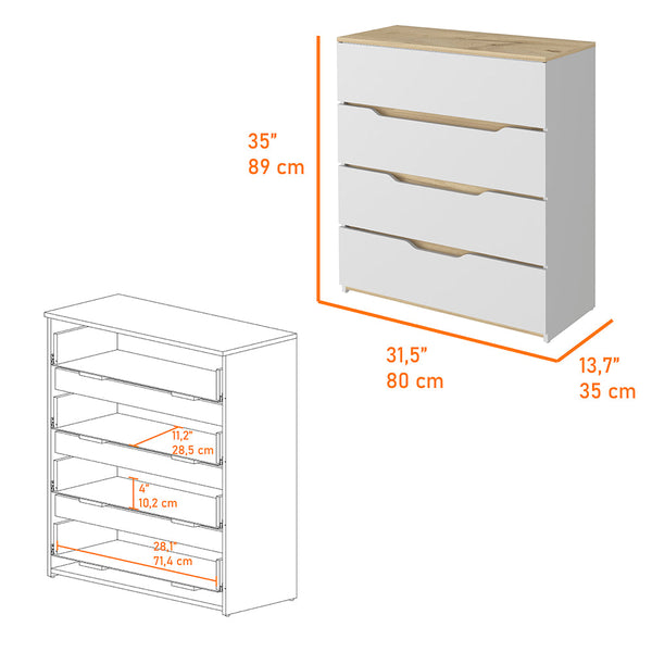 English Elm California Drawer Dresser - Four Spacious Drawers, Stylish Multicolor Finish For Modern Spaces B128P148679