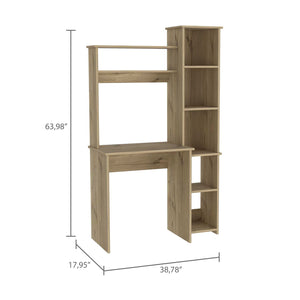 English Elm Nashville Engineered Wood Writing Desk with Six Shelves in Beige — Spacious Monitor Area, Versatile Storage B128P148942