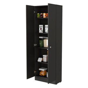 English Elm Virginia Double Door Storage Cabinet with Five Shelves for Kitchen Garage Mudroom Organization and Style Black 77 L x 16 W x 5 H B128P148831