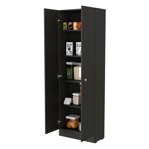 English Elm Virginia Double Door Storage Cabinet with Five Shelves for Kitchen Garage Mudroom Organization and Style Black 77 L x 16 W x 5 H B128P148831