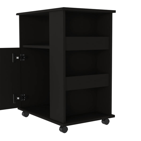 English Elm Clayton Black Wengue Lower Microwave Cabinet with Four Open Shelves, Locking Casters & Storage B128P148900