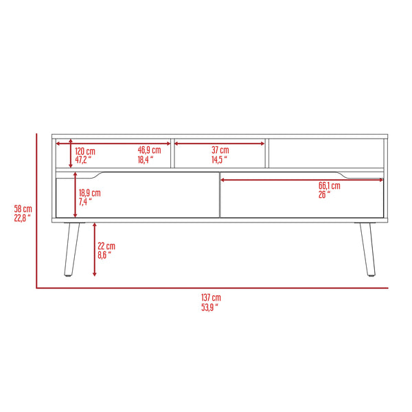 English Elm Hamburg Brown Engineered Wood TV Stand for TVs up to 60" — 56" Top, Three Open Shelves, Sturdy Legs B128P148713