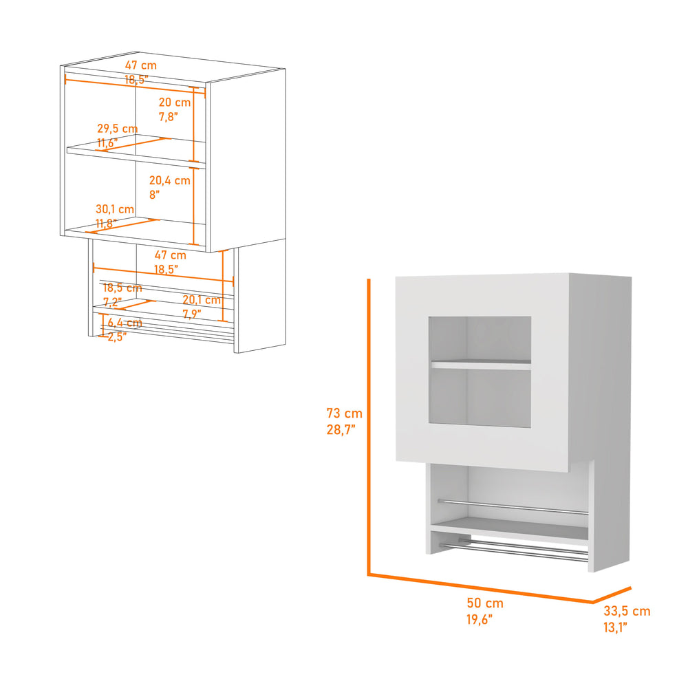 English Elm Florence White Kitchen Wall Cabinet with Glass Door, 2 Shelves, Built-In Spice & Towel Rack 28.7"H B128P148711