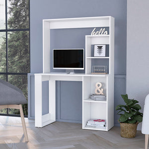 English Elm Carroll Space-Saving Computer Desk with Hutch, 5 Storage Shelves, Durable White or Black Finish B128P148681