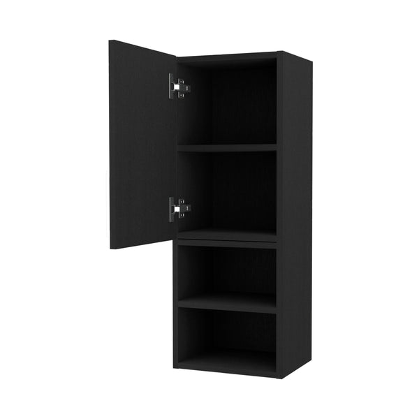 English Elm Praia Black Wall Medicine Cabinet with Single Door, 4 Shelves, Slim Modern Storage for Bathroom essentials B128P148796