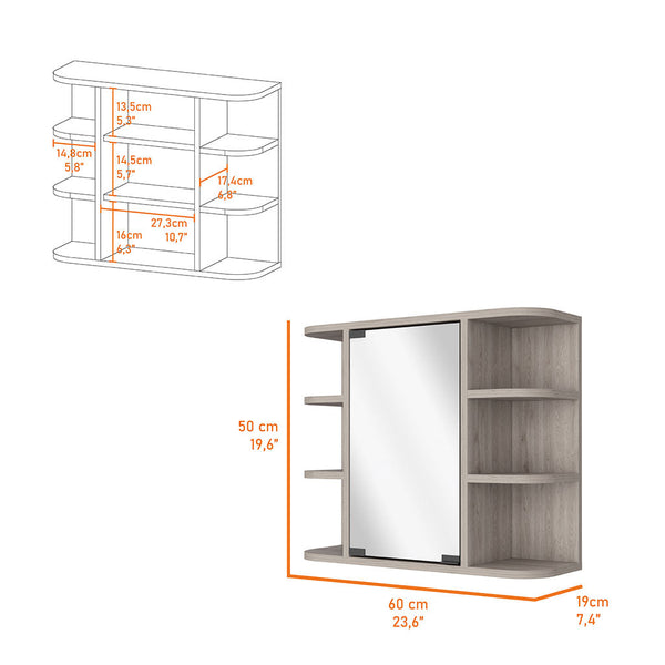 English Elm Valdez Light Gray Medicine Cabinet with Mirror Door, 6 Open Shelves, Water-Resistant Engineered Wood B128P148819