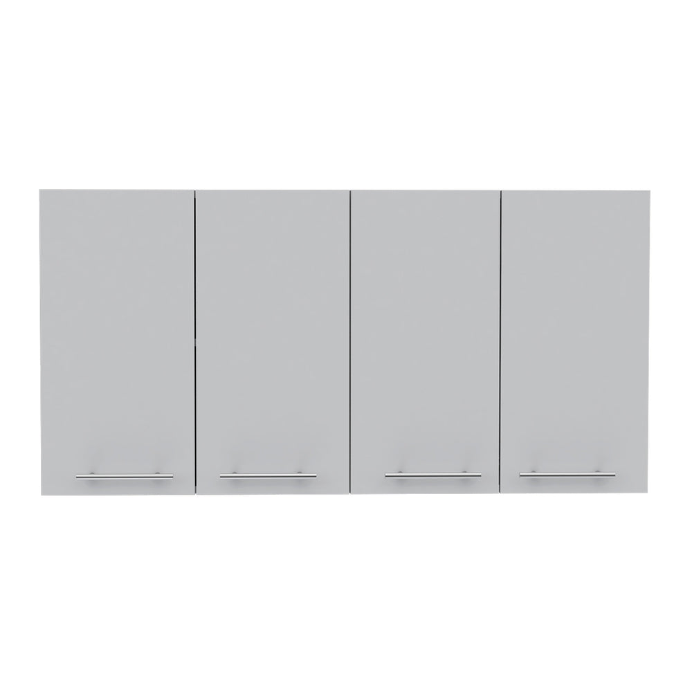 English Elm Sitka Wall Cabinet with Dual Compartments, Four Doors, Built-In Dish & Glass Racks for Kitchens White 51 L x 17 W x 3 H B128P148809