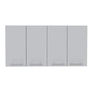 English Elm Sitka Wall Cabinet with Dual Compartments, Four Doors, Built-In Dish & Glass Racks for Kitchens White 51 L x 17 W x 3 H B128P148809
