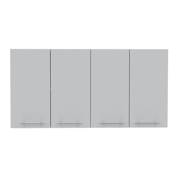 English Elm Sitka Wall Cabinet with Dual Compartments, Four Doors, Built-In Dish & Glass Racks for Kitchens White 51 L x 17 W x 3 H B128P148809