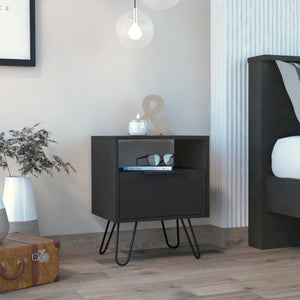 English Elm Vienna Mid-Century Nightstand with Cabinet and Shelves, Sleek Hairpin Legs, Stylish Storage Solution Black 26 L x 23 W x 5 H B128P148823
