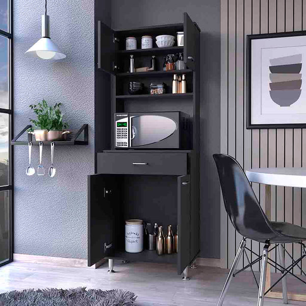 English Elm Bay Area Pantry multifunctional kitchen cabinet with drawer, adjustable metal legs, ample storage Black 38 L x 18 W x 9 H B128P148663